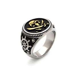 Vintage Men's Pirate Signet Double Knife Skull Ring Golden/Silver Color Stainless Steel Compass Goth Punk Ring Drop Shipping