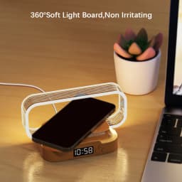 Shenzhi Tech WR06 LED Table Lamp with Digital Clock, Wireless Charging Phone Stand Dimmable Night Light
