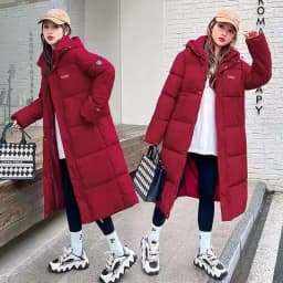 2025 Solid Long Down Parka Women with Hood Cotton Padded Jacket Winter Overcoat Fashion Thicken Warm Puffer Coat Female