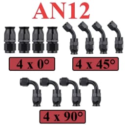 12Pcs Universal AN3 AN4 AN6 AN8 AN10 Straight 45 90 Degree Reusable Hose End Fittings Adapter For Swivel PTFE Oil Fuel Line Pipe