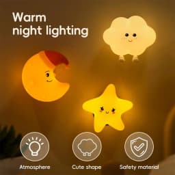 Silicone Led Night Light Wall Lamp Dimmable Bedside USB Rechargeable Baby Kids Lights Moon Star Cloud Touch Control Lamp Bedroom