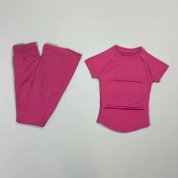 2Pcs Workout Flare Leggings Set Bodycon Short Sleeve Top Seamless Yoga Flared Pants Set Quick Dry Gym Workout Sports Tops Suit
