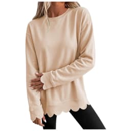 Womens Oversized Crewneck Sweatshirts Scalloped Casual Pullover Tops Sweatshirt Womens