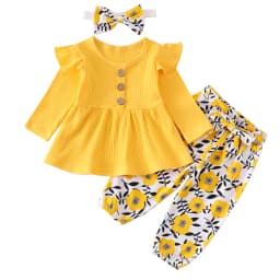 Newborn Baby Girl Clothes Set Solid Knitting Long Sleeve Tops Floral Print Pants Headband 3Pcs Outfits Casual Infant Clothing