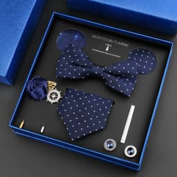 Luxury Neck Tie Set For Men Classic Brand Necktie Bowtie Hanky Cufflinks Floral Brooches Tie Clip Set Wedding Business Box Gift