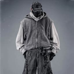 Washed Distressed Fake Two Piece Patchwork Punk Vintage Hoodies Man Techwear Gothic Zip Up Hoodie Street Wear