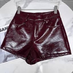 DEAT 2025 Autumn Winter New Fashion Solid Color PU Leather Boot Short Pant For Women High Waist Versatile Shorts Female 11A07168