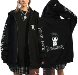 Japan Anime Death Note Zip Up Hoodies Gothic Men's Cartoon Misa Amane L Ryuk-Graphic Streetwear Black Fleece Zipper Jacket Coats