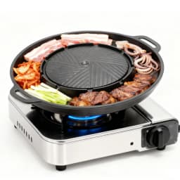 KOSUN Korean BBQ Grill Pan 2 in 1 Round Barbecue Sharing Plate for Indoor Outdoor Portable Camping Equipment Restaurant,13-inch