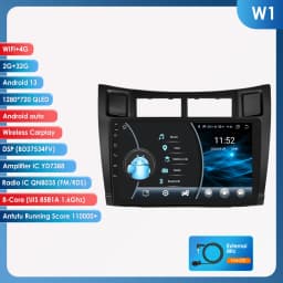 Hizpo 2Din 9inch Android Auto Car Radio for Toyota Yaris 2005 - 2012 Snapdragon 6115 GPS RDS DSP BT 4G CarPlay SWC 360°CAM