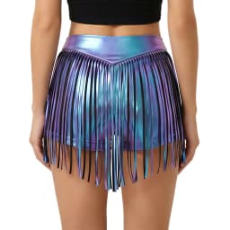 Womens Iridescent Metallic Hot Pants with Tassel High Waist Fringed Booty Shorts Cheeky Shorts Stage Dance Jazz Rock Clubwear