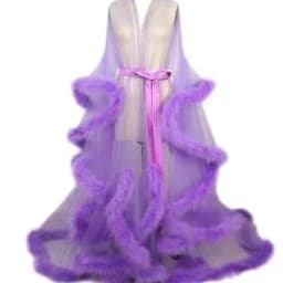Sexy Feather Perspective Flared Sleeve Trailing Long Dress with Multiple Colors Available Mesh Women's Loose Pregnant Dress