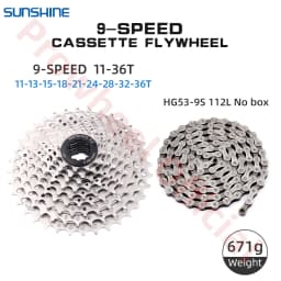 Shimano K7 9Speed Freewheel and Chain Groupset H200 Sunshine 23/25/28/30/32/36/40/42/46/50T Cassette HG53/KMC X9 Chain 9V Kit