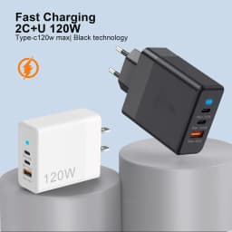 Lenovo 120W USB Dual Type-C Multi Port Mobile Phone Charger EU US UK Full Protocol Super Fast Charging Headband Indicator Light