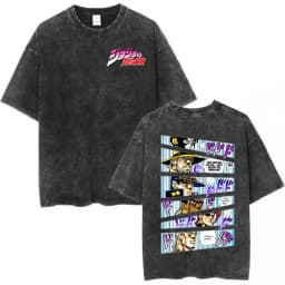 Vintage Washed Anime Jojo Bizarre Adventure T-shirt Giorno Giovanna Manga Graphic T-shirts Men's Clothing Cotton Casual T shirts