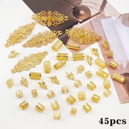 45pcs Hollow Hair Rings-Large Openwork Adjustable Alloy Hair Cuffs, Artistic Boho Jewelry for Men & Women's Dreadlocks & Braids