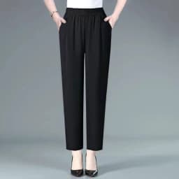Ice Silk Hemp Mom Straight Leg Pants Summer New Loose Slim High Waist Elastic Waist Casual Versatile Thinming Thinning Pants