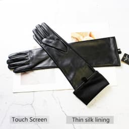 Women's Touch Screen Long Leather Gloves Thin Colored Sheepskin Fashion Stage Wear Autumn Silk Lining Sleeves