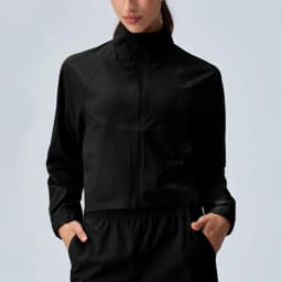 Women's Athletic Workout Running Track Full Zip Cropped Jackets UPF 50+ Sun Protection Long Sleeve Workout Shirts Yoga Gym Top