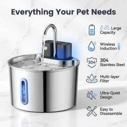 2.2L stainless steel wireless charging induction pet water dispenser, built-in sensor self-circulating water dispenser
