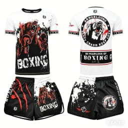 2026 Summer Men's MMA Training Suit Quick Dry Combat Sportswear Set Bold Pink & Black Graphic Shorts & T-Shirt Outfit for Kids