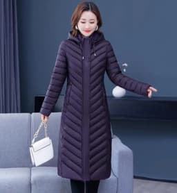NEW Middle-aged Womens Down Cotton Coat Winter Long Warm Quilted Cotton Jacket Female Casual Hooded Parka Overcoat Purple 5XL