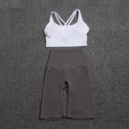 Nylon Yoga Set Gym Two Piece Sets Womens Bra Top Women Cycling Shorts Sport Fitness Sportswear 45 Colors Womens Clothing