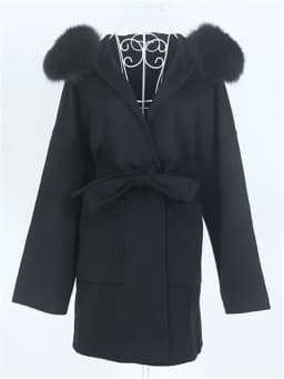 OFTBUY New Oversize Loose Cashmere Wool Blends Real Fur Coat Winter Jacket Women Natural Fox Fur Collar Hood Outerwear Belt