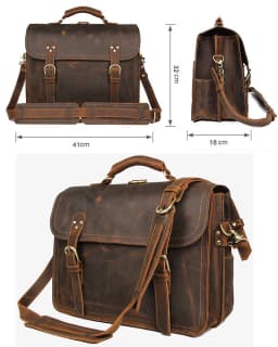 Vintage Crazy Horse Genuine Leather Men Briefcase Large Business Bag Tote Office Bag 15.6“Laptop Case Attache Male Shoulder Bag