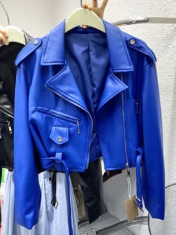 Lautaro Spring Autumn Short Blue Soft Pu Leather Biker Jacket Women Zipper Long Sleeve Belt Cool Luxury Designer Clothes 2022