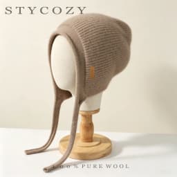 100%Pure Wool Women's Winter Knitted Hats Cute Lace-up Students Pullover Hat Autumn Winter Warm Windproof Earflap Beanies Female