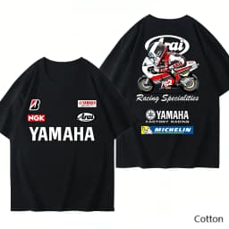 2026 YAMAHA White Oversized Retro Racing Print Cotton T-Shirt Unisex Breathable Biker Street Top