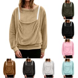 Women Fall And Winter Casual Plush Solid Color Pet Pocket Crew Neck Hoodless Sweatshirt Funny Jogging Suits Women Petite