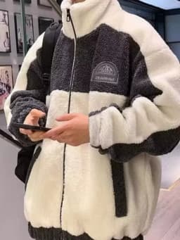 Men's Fleece Jacket Lamb Fur Cotton Clothes Warm Thickened Autumn Winter Outerwear Casual Style Standard Fit Zipper Closure