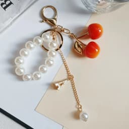 Exquisite High-End Simulated Cherry Pearl Beads Key Chain Bag Pendant Accessory for Mother's Day Holiday Gift