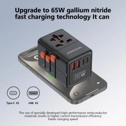 Universal Travel Adapter with 4 AC Outlets Max 2400W 2 USB Port 2 Type-C PD 65W Ports All-in-One Fast Charging EU UK US AUS Plug