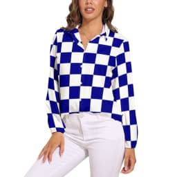 Black Checkerboard Blouse Classic Black and White Checker Office Print Blouses Women Autumn Oversize Long Sleeve Casual Shirts