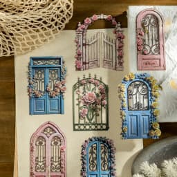 Journal GO 10pcs Garden Flower Gate Embossed Stickers 3D Wood Paper Floral Iron Gate Decal for Journaling Scrapbooking Card DIY