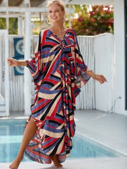 Plus Size Kaftan Dresses for Women Wave Neck Swimsuit Cover Up Caftan Dress Plus Size Oversized Long Beach Dress