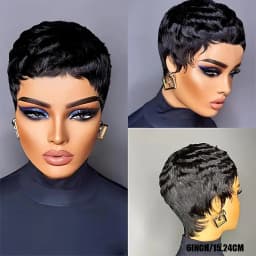 6inch Short Pixie Cut Straight Wig Human Hair for Women Machine Made with Pre-Styled Bangs Tangle-Free Natural Hairline
