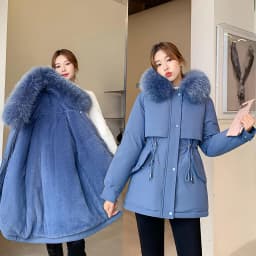 Women's Fleece Lined down Parka Coat Thickened Winter Jacket Korean Style Long Sleeve Zipper Closure Cotton Blend Duck Feather