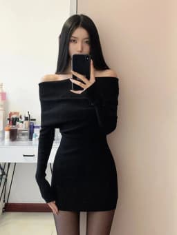 Off Shoulder Slim Waist Tunic Solid Dresses Slash Neck Long Sleeve Fashion Y2k Aesthetic Vestidos Women Sweet Elegant Chic Dress