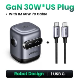 【US Plug】UGREEN 65W 30W GaN Charger Robot Design QC4.0 3.0 PPS for iPhone 18 17 16 Pro Macbook Laptops Tablet PD3.0 Fast Charg
