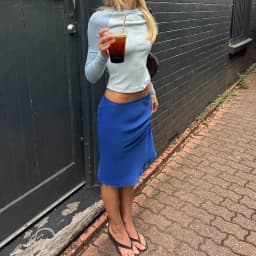 Women's Klein Blue Mesh Midi Skirt Low Waist Sexy Elegant Figure-Flattering European Style