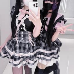 Japanese Mine Style Sweet Versatile Suspender Skirts Lace Splicing Flying Sleeve Bow Heart Button High Waist Plaid Skirt Women