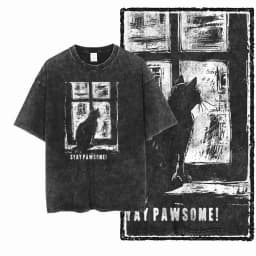 Cool Cotton Cat Printed Retro Washed Distressed Men t-shirt Black Big Size T Shirt For Men Unique Graphic Tshirt Tee G52