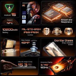 Cubot KingKong ES 3 Rugged Smartphone 16GB(6+10)+256GB Android 15 10200mAh 33W 6.745''120Hz 4G Mobile Phone NFC/GPS 48MP+16MP