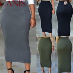 Women Pencil Skirt Solid Color Elastic Waist Band Maxi Skirts, High Waist Bodycon Half Skirt