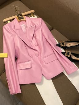 Lautaro Spring Stylish Short Pink Soft Pu Leather Blazer Long Sleeve Slim Fit Luxury Jackets for Women 2022 Elegant Fashion 5xl