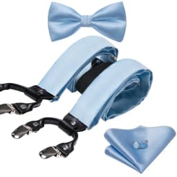 Silver Gold Red Black White Green Blue Pink Silk Mens Suspender Adjustable 6 Clips Braces Bowtie Hanky Cufflinks Set Barry.Wang
